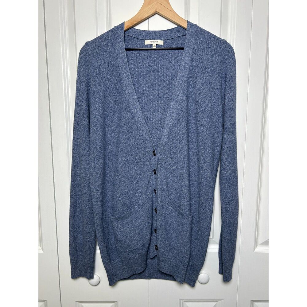 Madewell Inlet Button Front Long Sleeve Cotton Cardigan Blue L sweaterweather